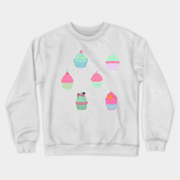 Pastel cupcake pattern Crewneck Sweatshirt by LukjanovArt